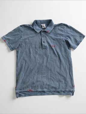 Project E Vintage Men's Polo Shirt Faded Blue Cotton Distressed Embroidered! L